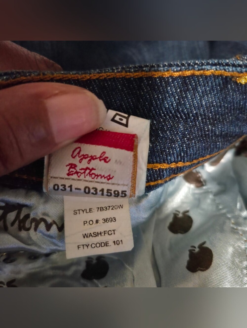 Vintage Apple Bottoms Y2K Bootcut Jeans Size 15/16 Dark Wash Rhinestone Logo - Picture 7 of 9